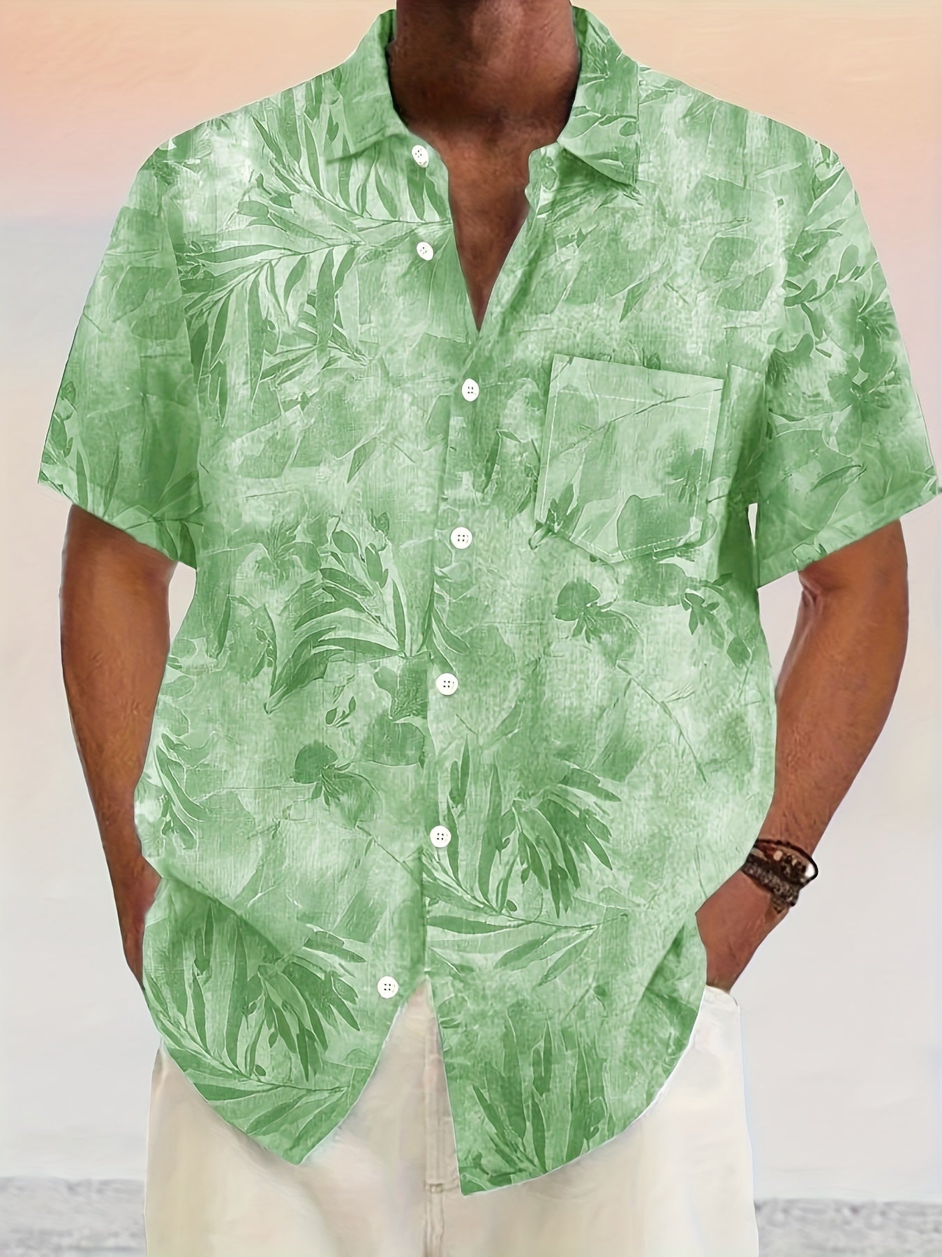 Herren Freizeithemd mit botanischem Print – Perfekt für Urlaub und Sommer