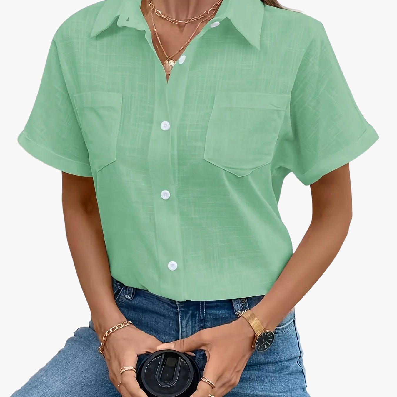 Damen Kurzarm Bluse mit Vogel-Print – Stilvolle Freizeit Hemdbluse für Alltag & Büro