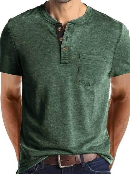 Herren Henley T-Shirt Kurzarm mit Knopfleiste – Casual Freizeitshirt