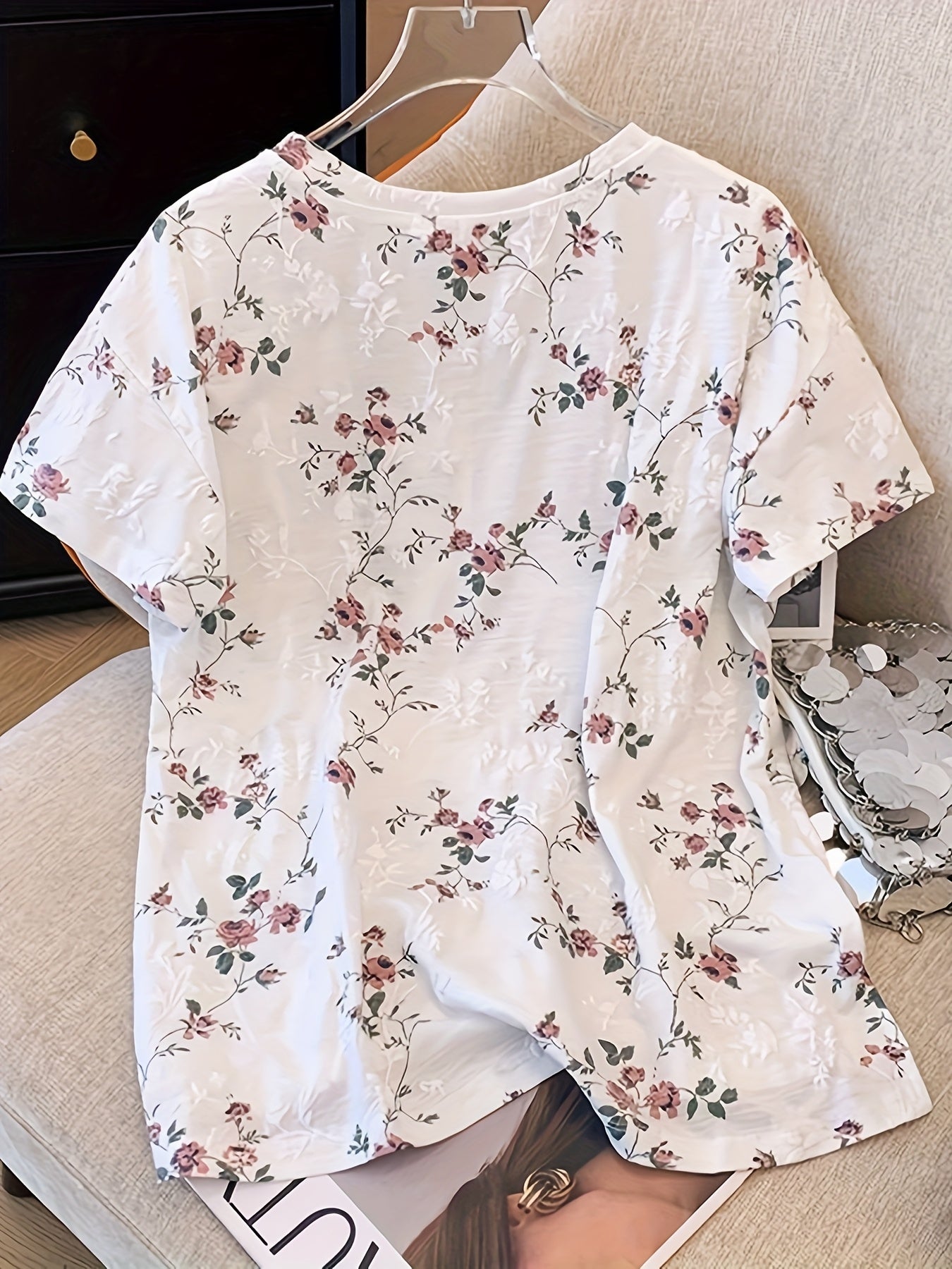Damen T-Shirt mit floralem Print, lockerer Schnitt, modischer Freizeitstil