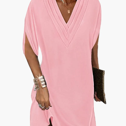 Damen Elegant Kleid mit V-Ausschnitt und Schlitzärmeln – Stilvoll für Alltag und Abend