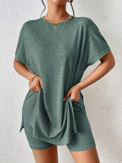 Damen Lounge-Set mit Oversize T-Shirt und Shorts – Bequemer Freizeit-Look, ideal für Zuhause und Alltag