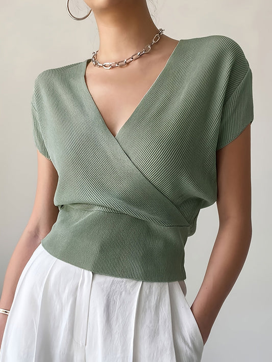 Damen Wickelshirt mit Kurzarm – Elegantes Freizeit-Top im modernen Design