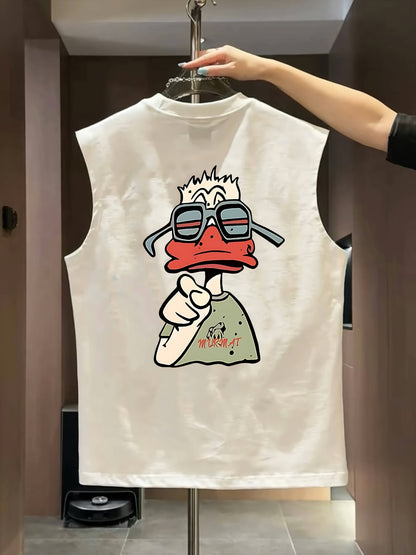 Herren Streetwear Tanktop mit Cartoon-Enten-Print und Urbanem Stil