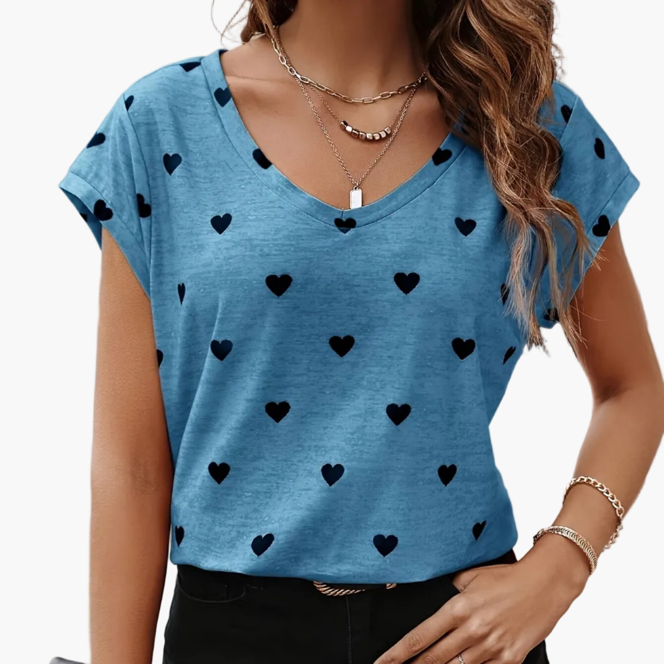 Damen Elegantes Herzmuster T-Shirt für Alltag und Freizeit