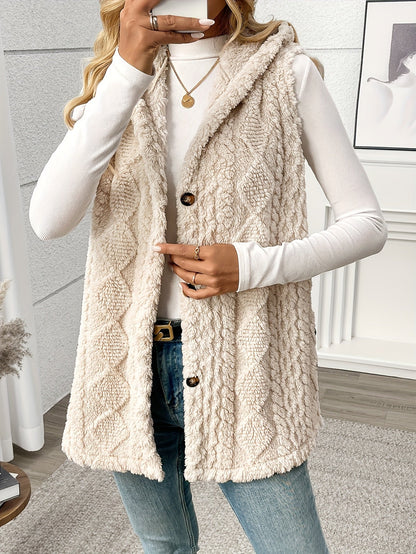 Damen Strickweste mit Kapuze und Knöpfen – Eleganter Freizeit-Look für jeden Anlass