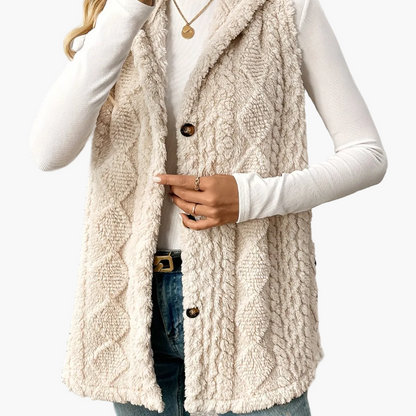 Damen Strickweste mit Kapuze und Knöpfen – Eleganter Freizeit-Look für jeden Anlass