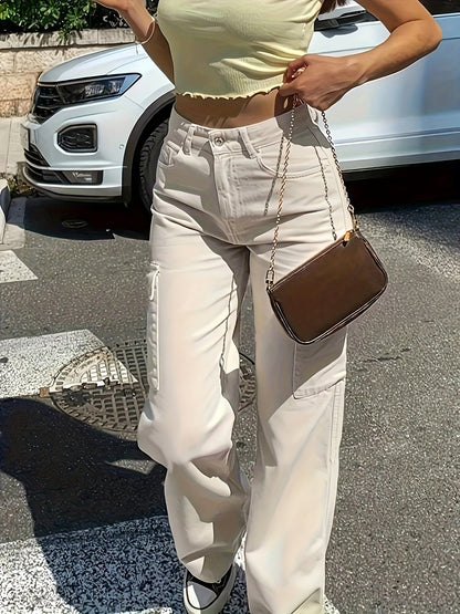 Damen Cargo Hose mit weitem Bein – Modische Freizeit- und Streetwear Hose für Frühling und Sommer