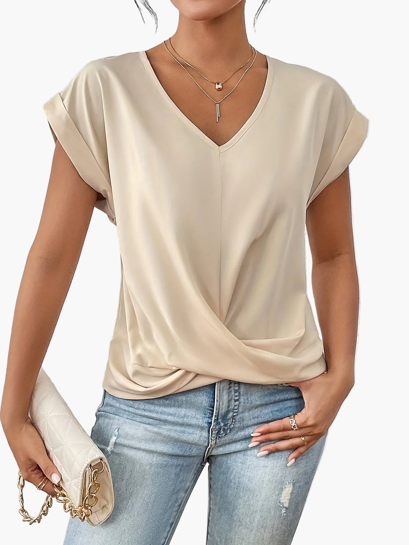 Damen Casual V-Ausschnitt T-Shirt für Alltag und Freizeit