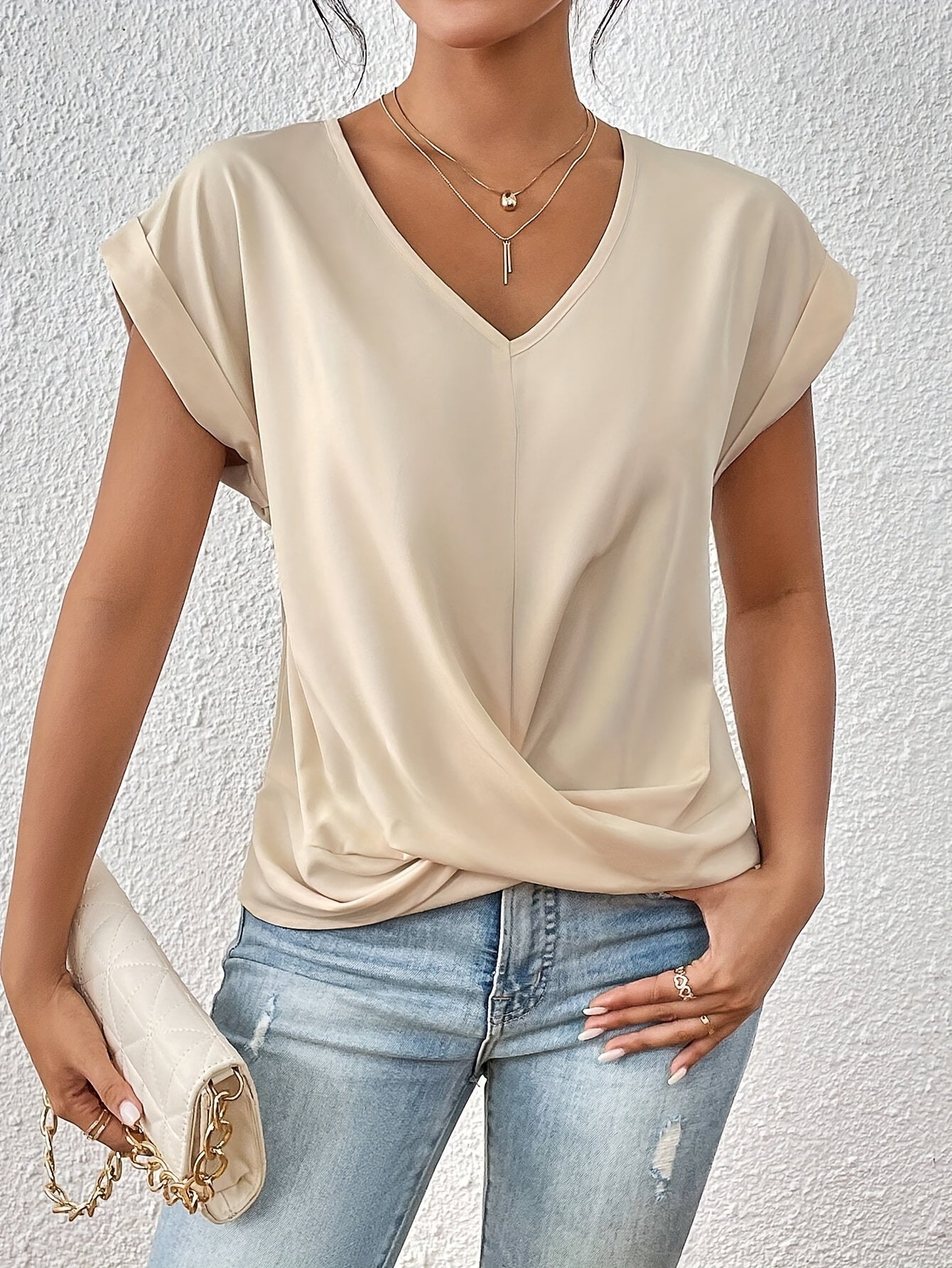 Damen Elegante Bluse mit V-Ausschnitt und Wickeldetail – Ideal für Büro und Freizeit