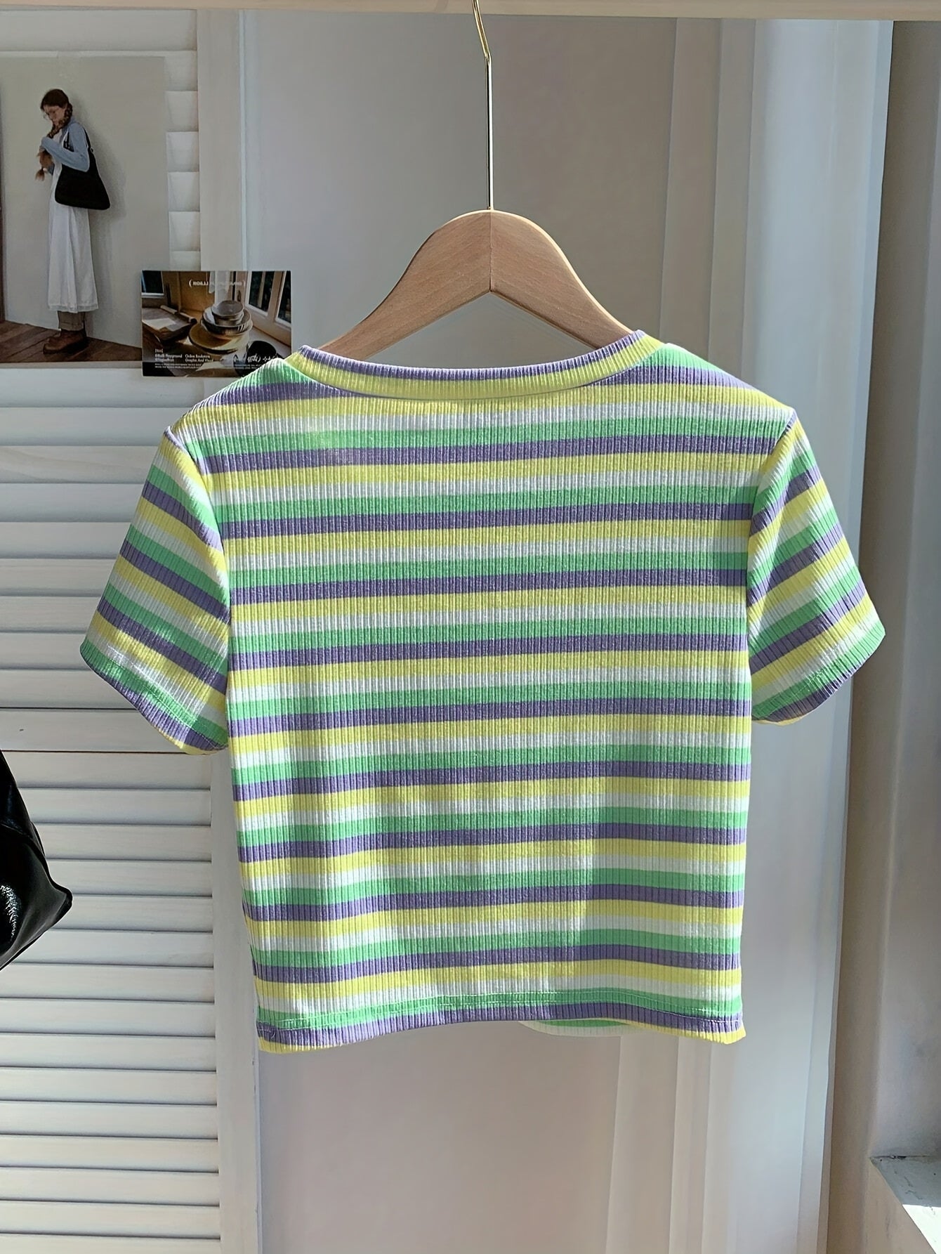 Damen Modernes Streifen-Rippstrick T-Shirt – Kurzarm, Lässiger Streetstyle