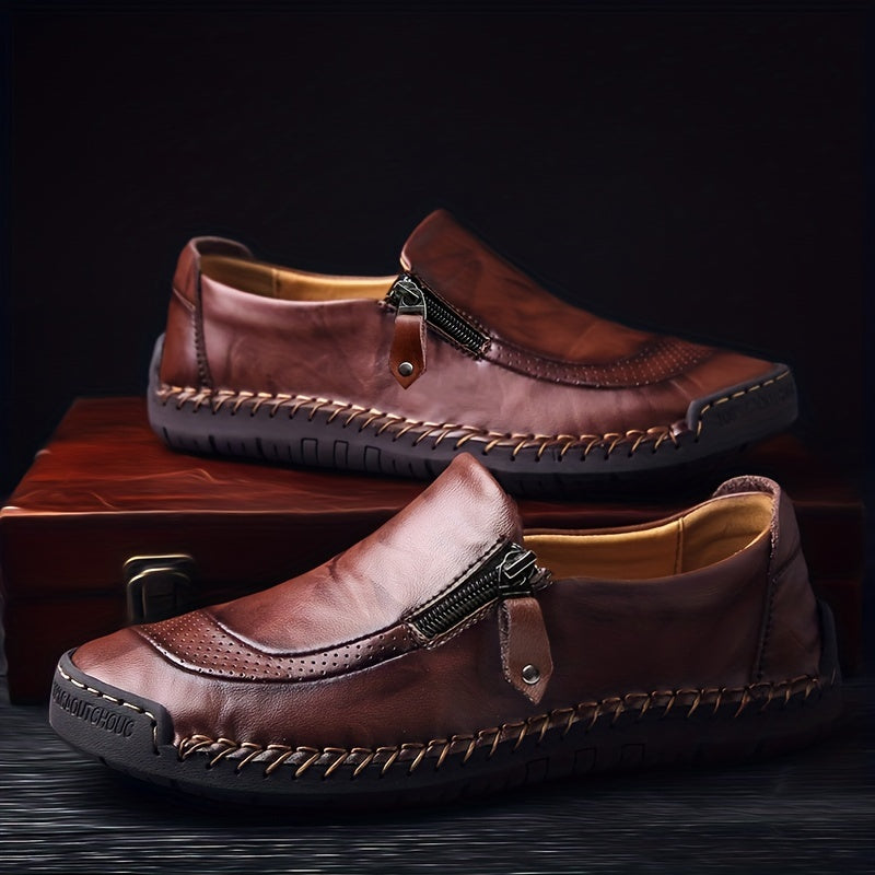 Herren Vintage Mokassin-Slipper mit Reißverschluss – Bequeme Freizeitschuhe für Alltag und Party