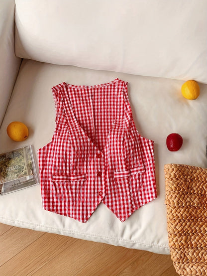 Damen Vintage Vichy-Karo Weste – Eleganter Sommer-Look für Freizeit und Alltag