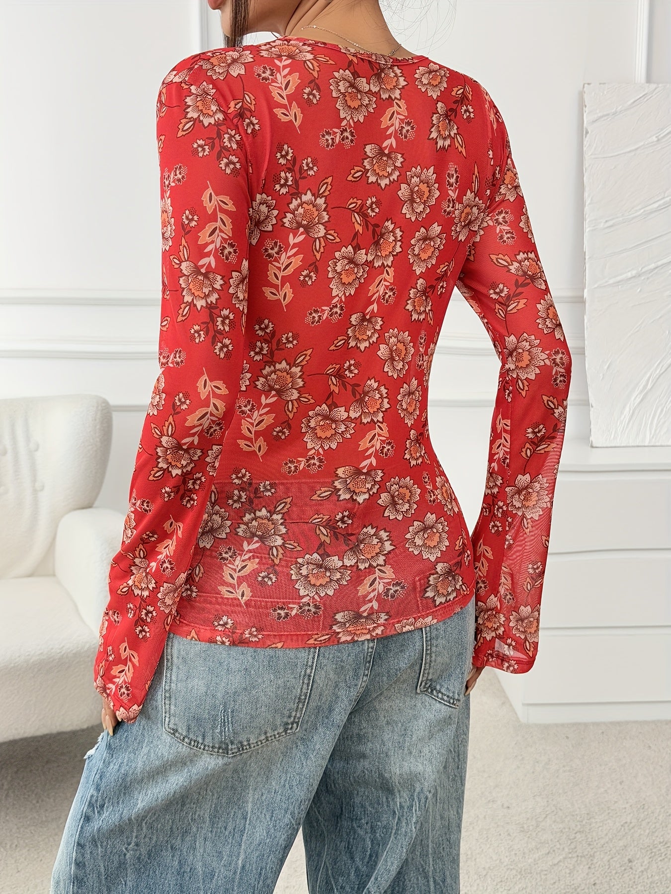 Damen Blusen-Top mit Blumenmuster und Knopfleiste – Modischer Freizeit-Look