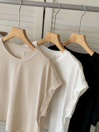 Damen Basic T-Shirt mit Umschlagärmeln – Casual Stil, Vielseitig kombinierbar