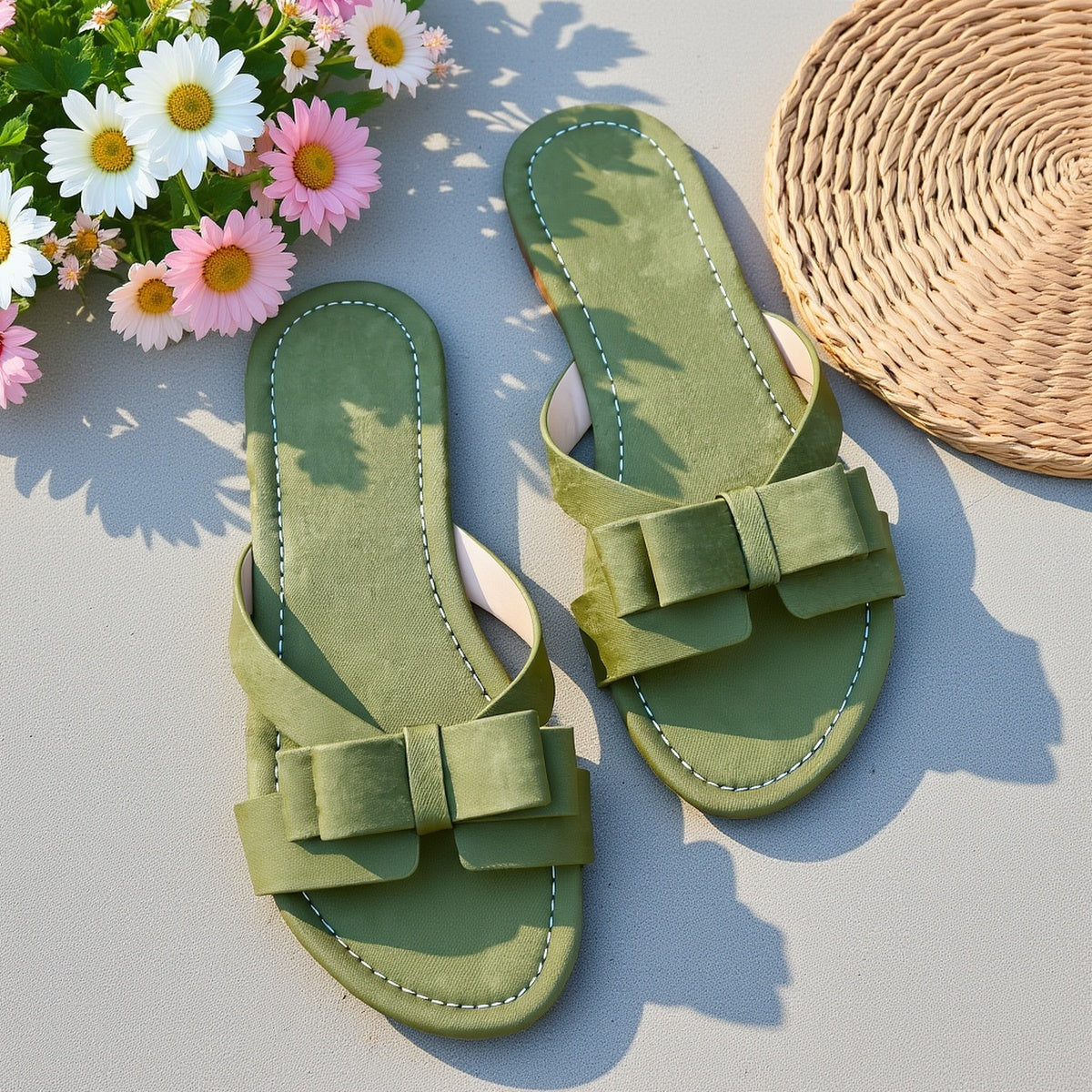 Damen Elegante Flache Sandalen mit Schleife – Stilvolle Sommerschuhe für Alltag & Freizeit