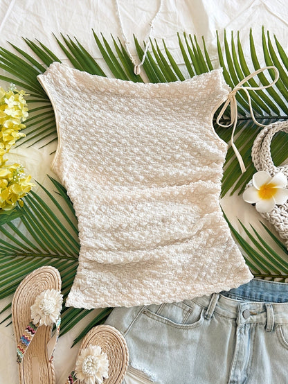 Damen Smocked Ärmelloses Top mit Schleife – Eleganter Urlaubsstil für Freizeit und Strand