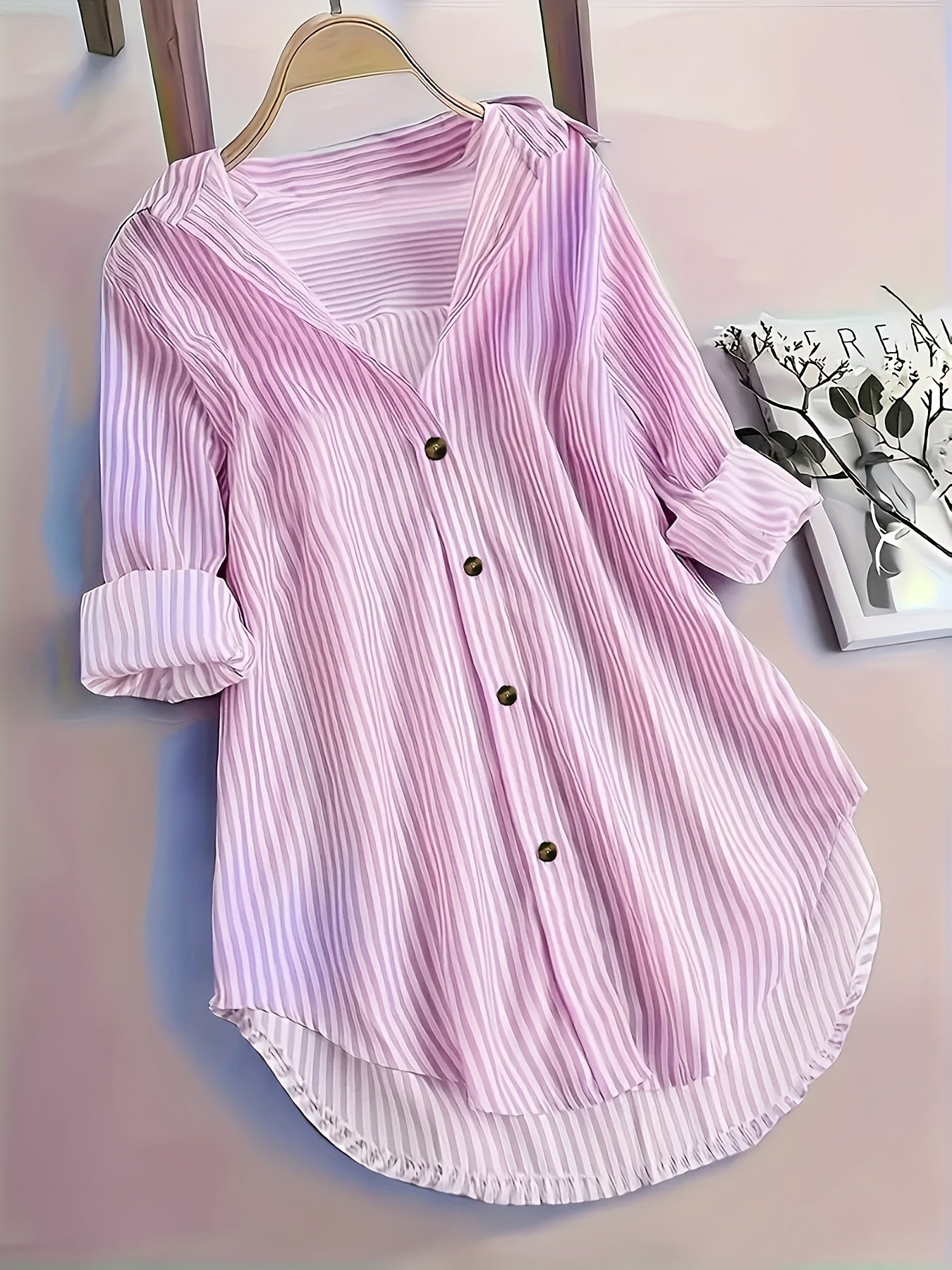 Damen Longbluse mit Streifenmuster und Knopfleiste – Modisches Hemd für Business und Freizeit