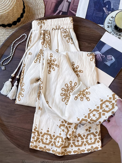 Damen Palazzo-Hose mit Boho-Stickerei und weitem Bein – Eleganter Freizeit-Look