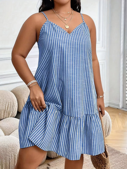 Damen Sommer A-Linien Kleid mit Streifenmuster und Spaghettiträgern – Locker, Eleganter Freizeitstil