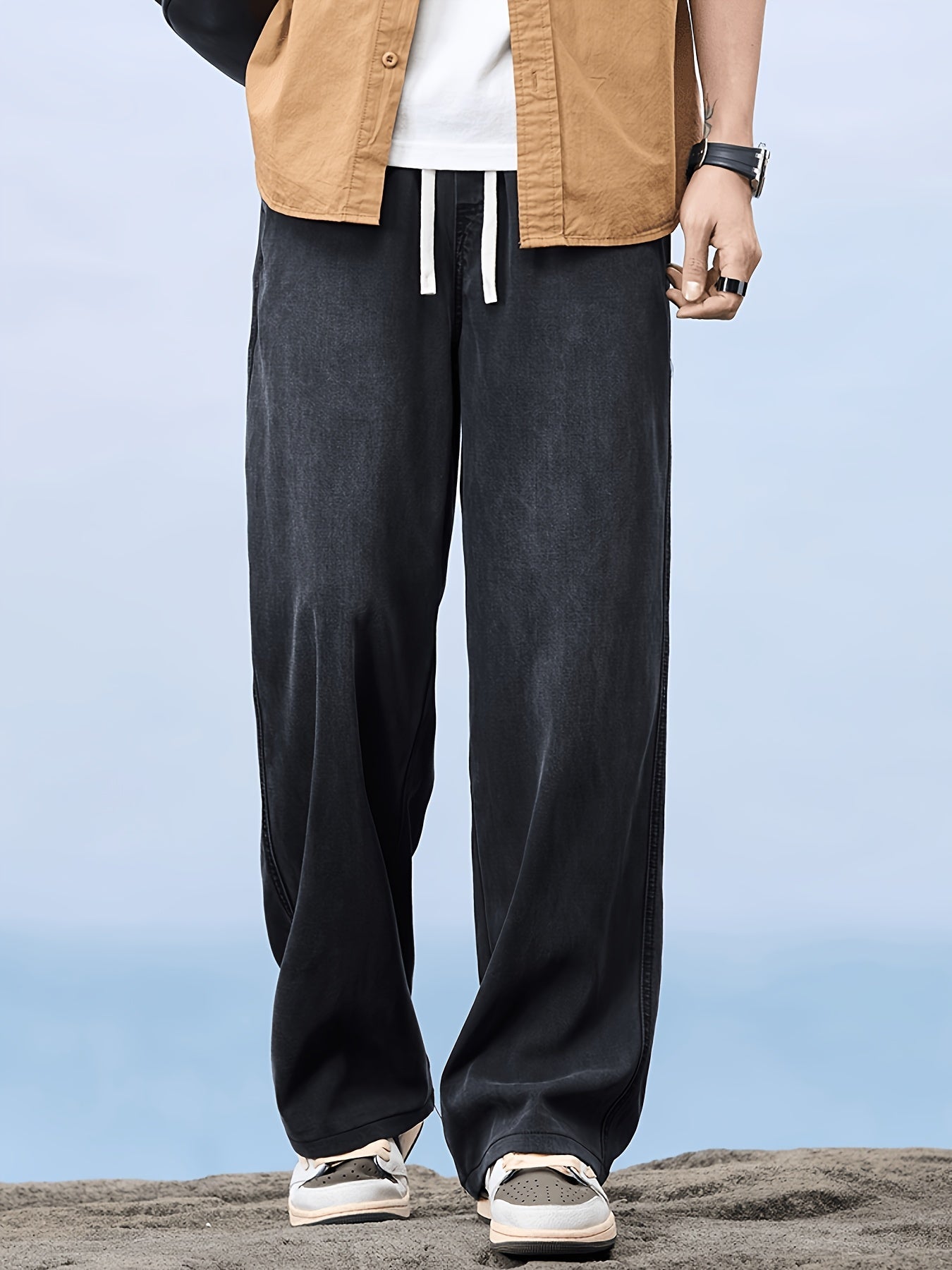 Herren Weite Casual Jeans mit Kordelzug – Bequeme Freizeithose für Alltag und Wochenende