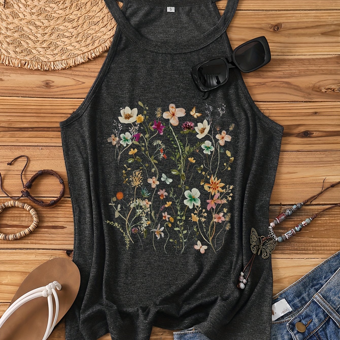 Damen Tanktop mit Wildblumen-Print – Sommerliches Freizeitshirt im Boho-Stil