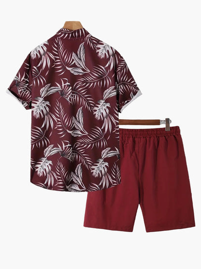 Herren Sommer Set – Kurzarm Hemd mit tropischem Print und Shorts, Freizeit Outfit für Urlaub & Strand
