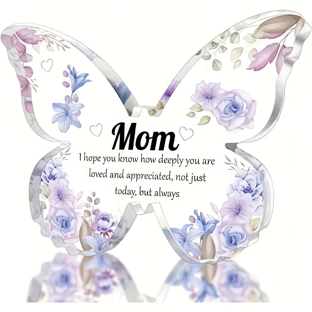 Schmetterling Deko Muttertag – Elegantes Acryl Geschenk für Mama, Vintage Stil, Tischdekoration mit Blumendesign und Spruch