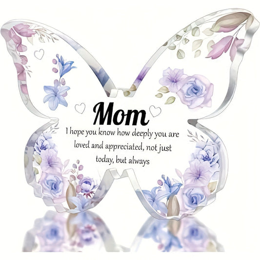 Schmetterling Deko Muttertag – Elegantes Acryl Geschenk für Mama, Vintage Stil, Tischdekoration mit Blumendesign und Spruch