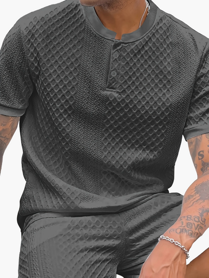 Herren Set mit Strukturmuster – Kurzarm Shirt und Shorts, Casual Sommer Outfit
