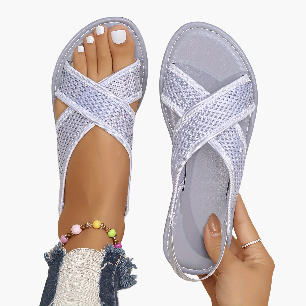 Damen Komfort Mesh Pantoletten – Sommerliche Freizeit Sandalen mit Kreuzriemen für Alltag und Urlaub