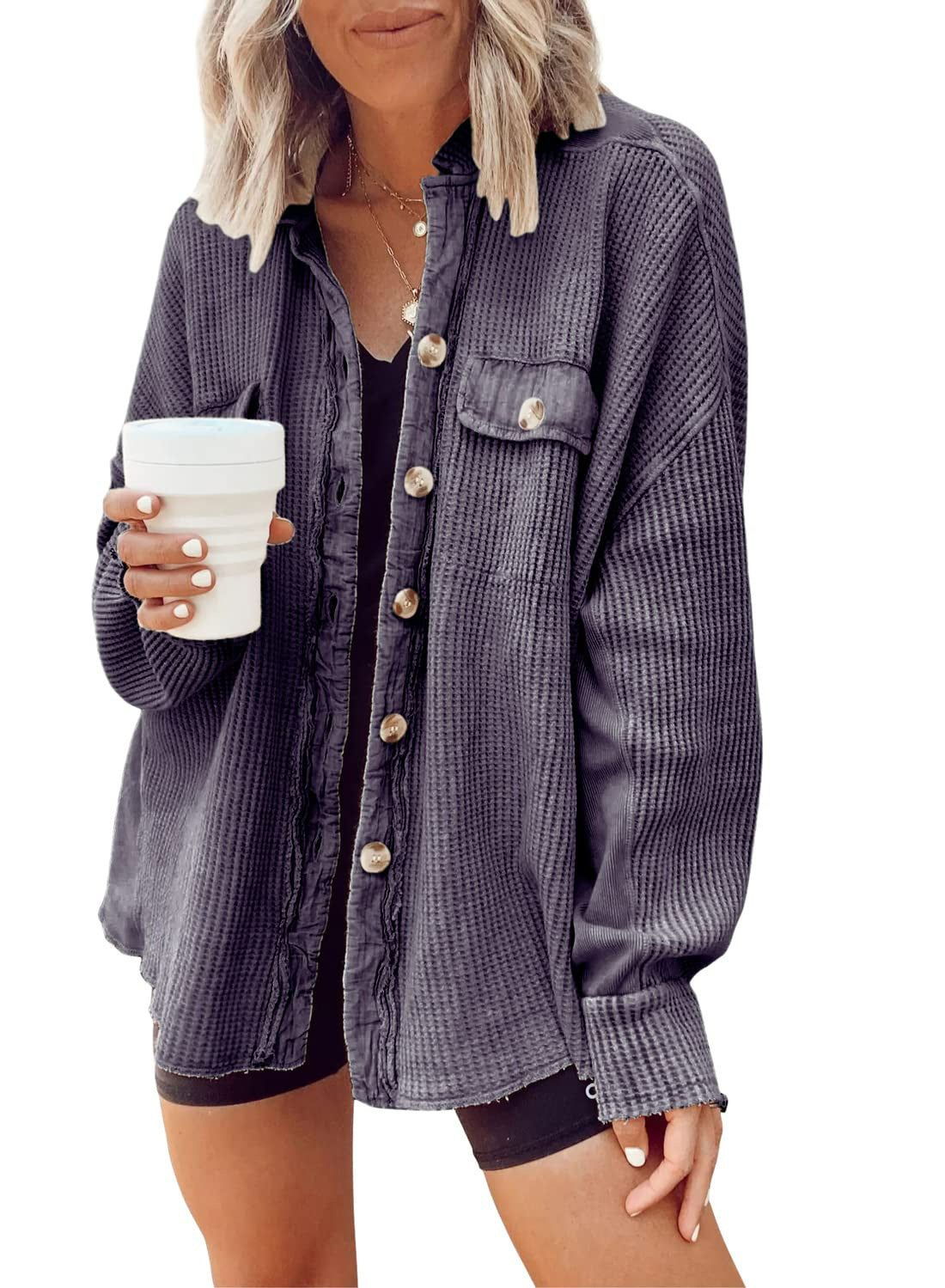 Stephanie – Damen Hemdjacke mit Reverskragen und langen Ärmeln