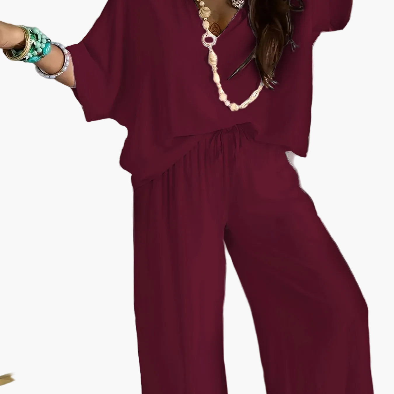 Damen Eleganter Einteiler Jumpsuit mit Weitem Bein und V-Ausschnitt – Modisch für Alltag und Freizeit