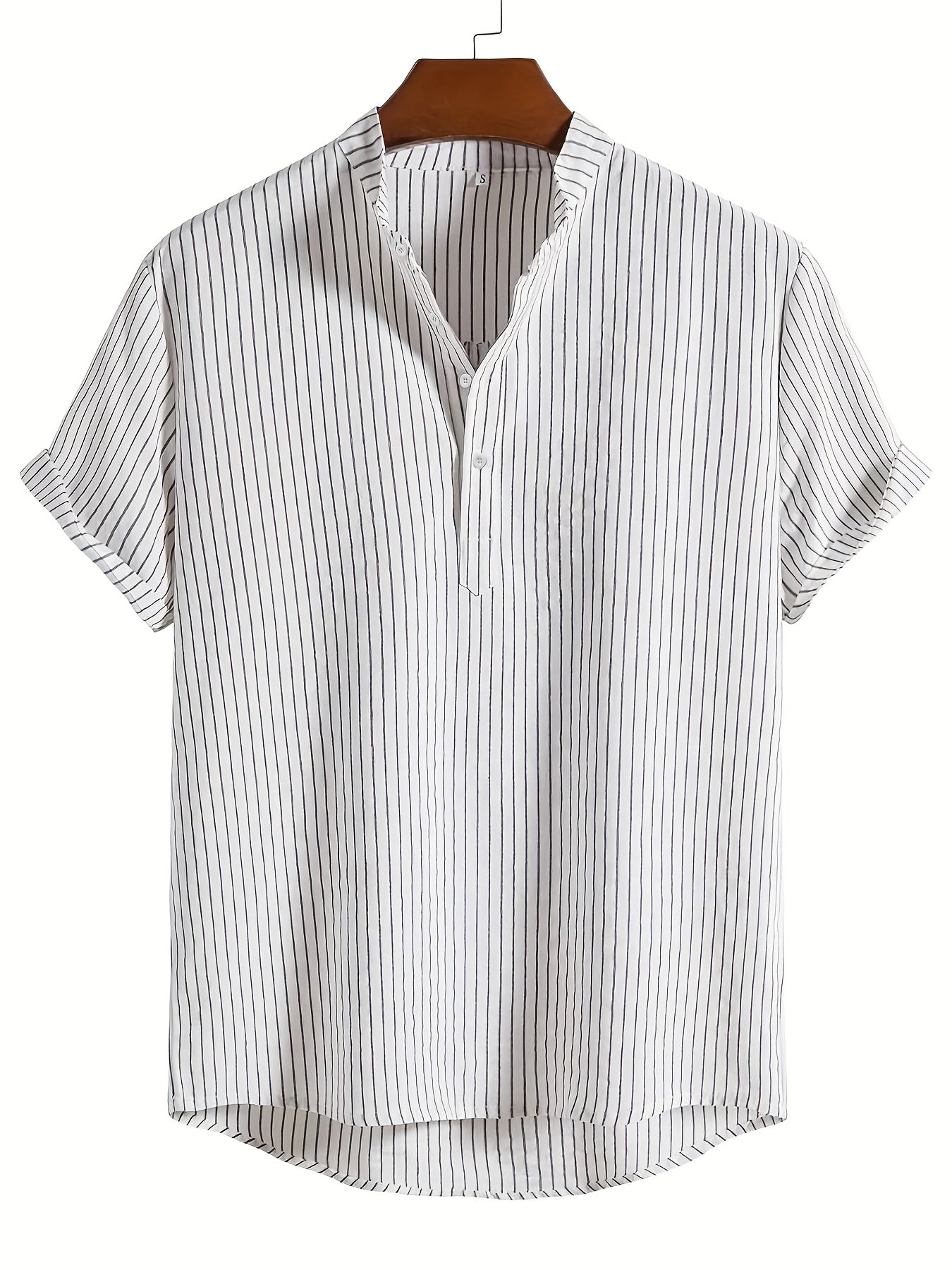Herren Kurzarm Stehkragen Hemd mit Streifen – Modernes Casual Design für Alltag und Freizeit