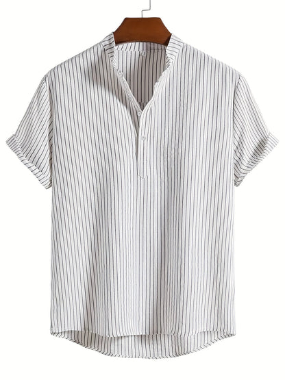 Herren Kurzarm Stehkragen Hemd mit Streifen – Modernes Casual Design für Alltag und Freizeit