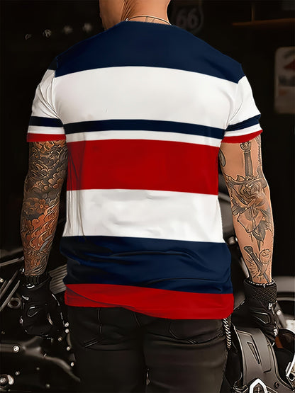 Herren T-Shirt im College-Style mit Blockstreifen und sportlichem Print – Perfekt für Freizeit und Alltag