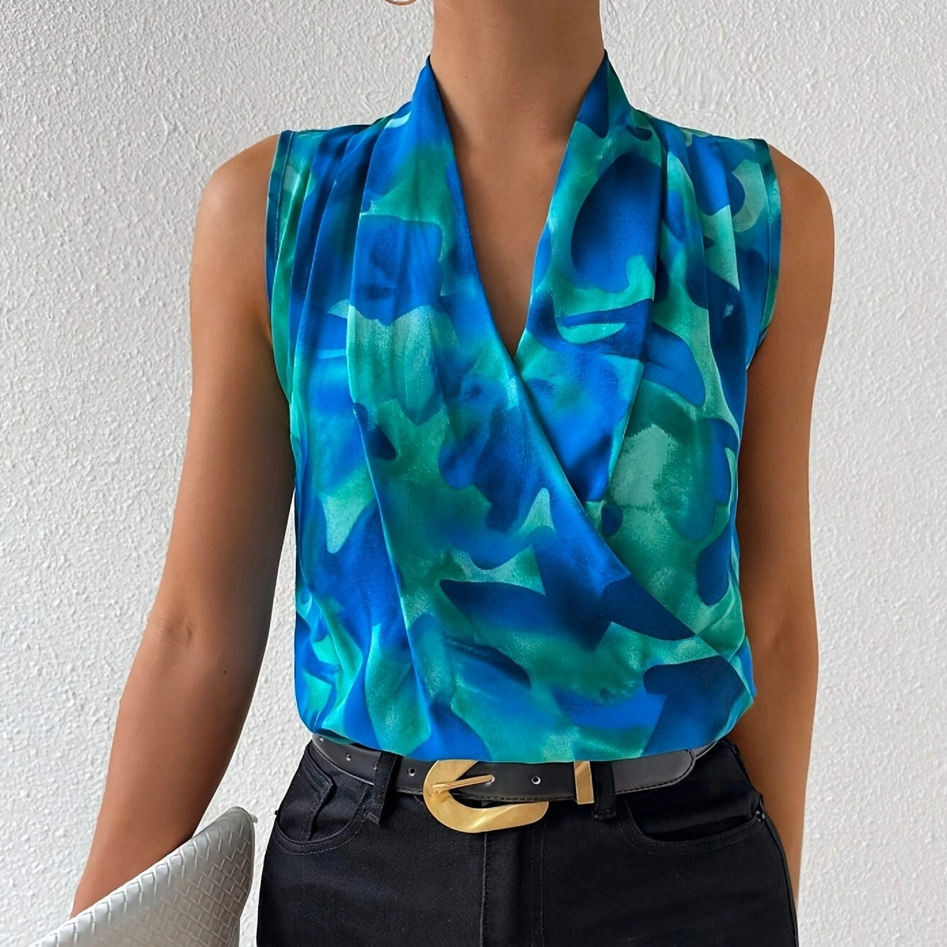 Damen Wickelbluse Ärmellos Elegant Modern Business-Look