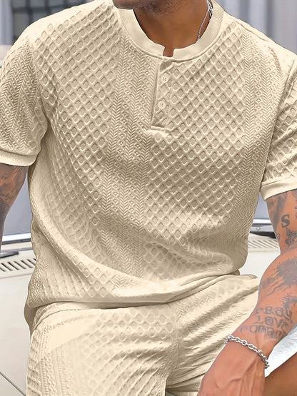 Herren Set mit Strukturmuster – Kurzarm Shirt und Shorts, Casual Sommer Outfit