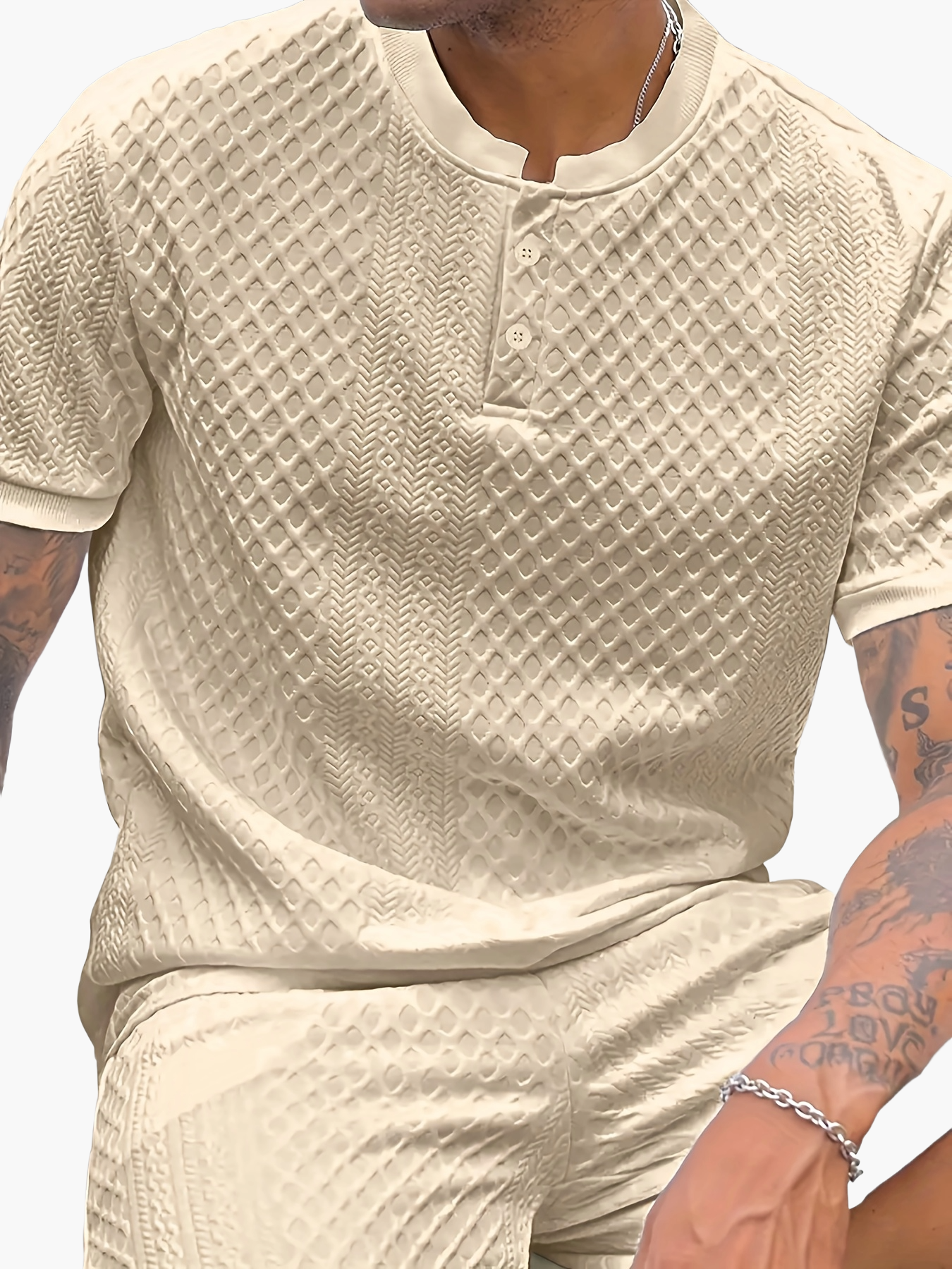 Herren Set mit Strukturmuster – Kurzarm Shirt und Shorts, Casual Sommer Outfit