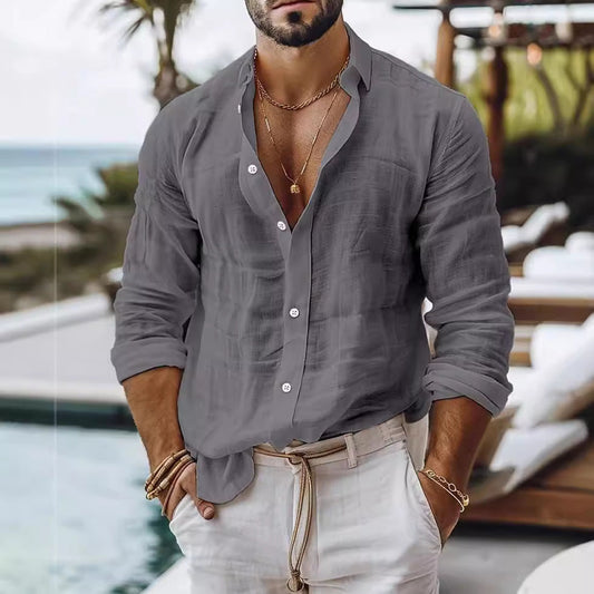 Fred – Herrenhemd aus Baumwollmischung – Veganes Leinen im Casual-Stil mit Langarm