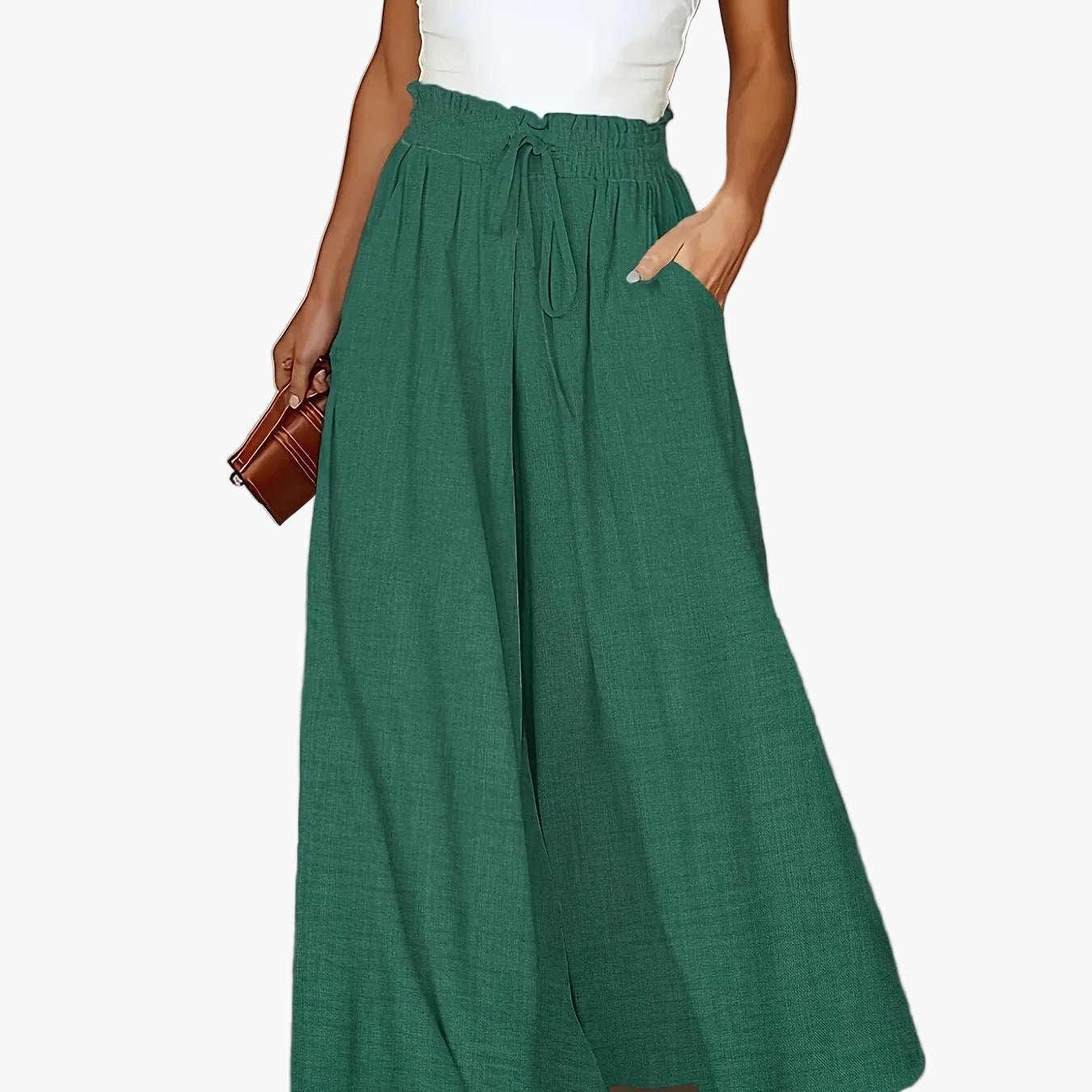 Damen Elegante Weite High Waist Palazzo Hose mit Taschen – Perfekt für Alltag und Büro