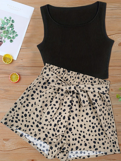 Damen Sommer-Set Elegant mit ärmellosem Top und gepunkteter Shorts – Freizeit & Ausgehen