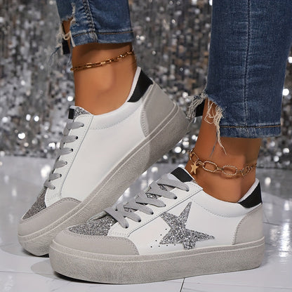 Damen Sneaker mit Glitzerstern und Plateau – Modische Freizeitschuhe für Alltag und Party