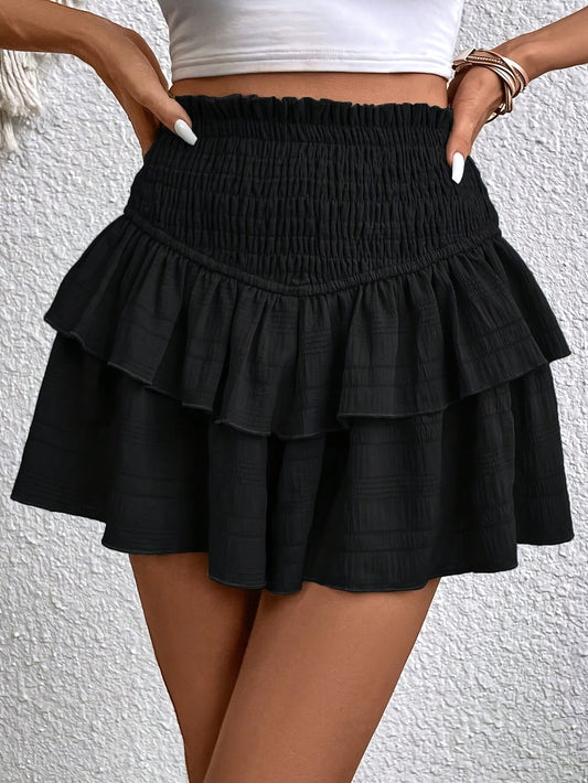 Damen Rüschen-Minirock mit hoher Taille im lässigen Sommerstil