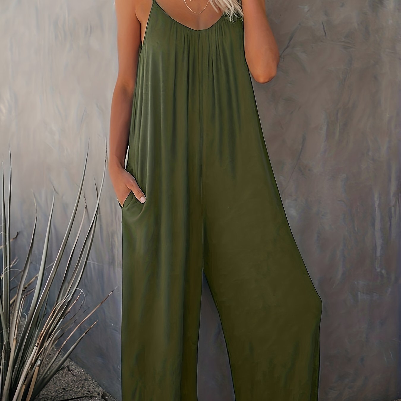 Damen Weite Casual Jumpsuit mit Spaghettiträgern – Luftiger Einteiler für Freizeit & Urlaub