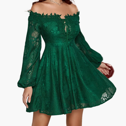 Damen Off-Shoulder Spitzenkleid Elegant Ausgeh-Look Festlich