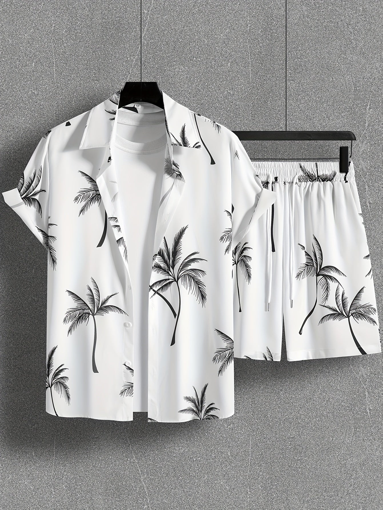 Herren Set Kurzarm Hemd und Shorts mit Palmenmuster – Lässiges Urlaubsoutfit