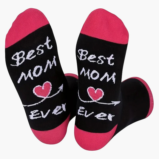 Damen Socken zum Muttertag – Lustige Geschenkidee mit 'Best Mom Ever' Aufdruck – Bequeme Freizeitsocken für Mütter