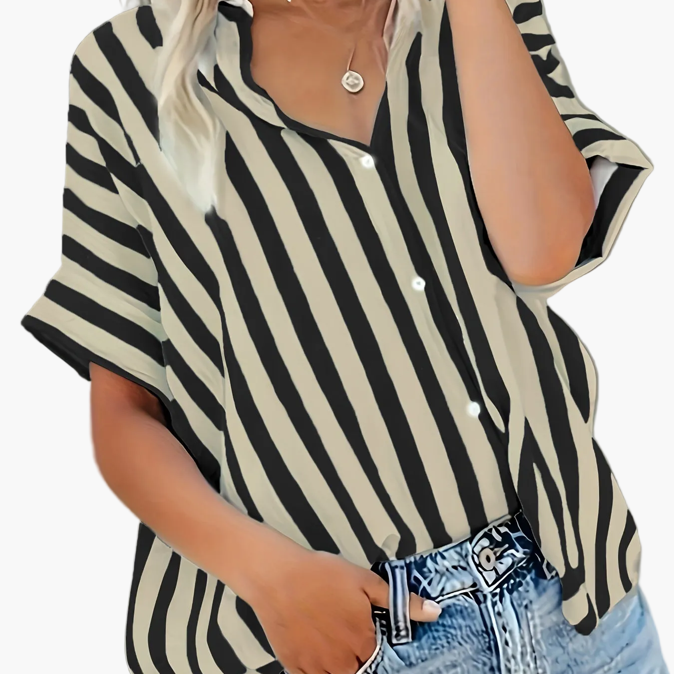 Damen Sommer Streifenbluse im lässigen Boyfriend-Stil – Elegantes Freizeit Hemd
