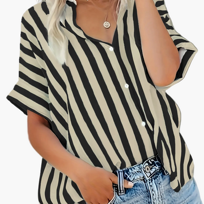 Damen Sommer Streifenbluse im lässigen Boyfriend-Stil – Elegantes Freizeit Hemd